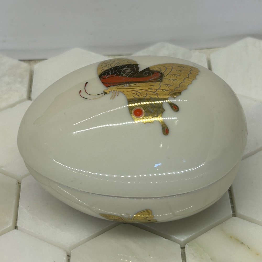 Butterfly Nesting Egg Jewelry Dish Takahashi San Francisco Gold& White